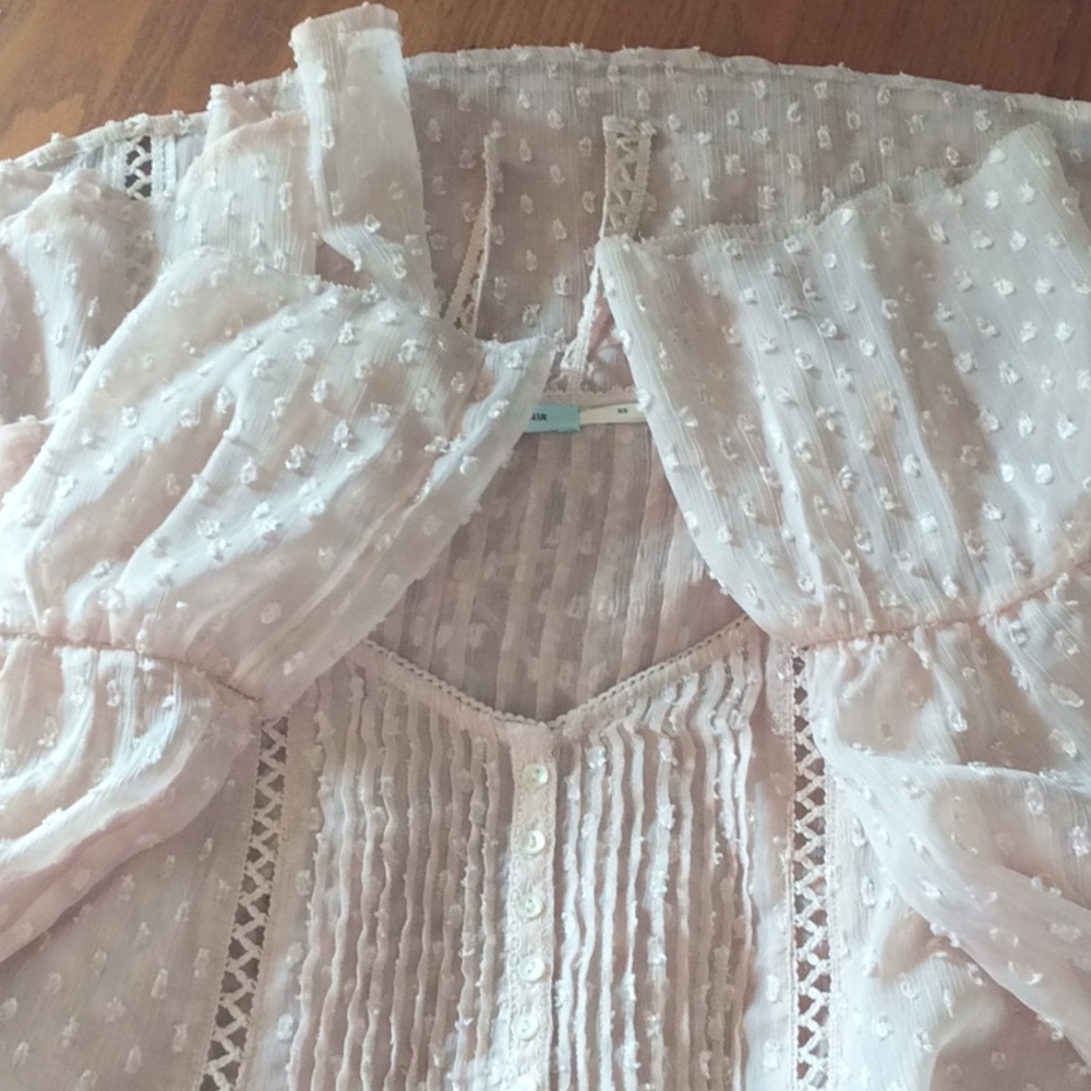 UO Kimchi Blue Pink pleated sheer blouse s… - Picture 6 of 6